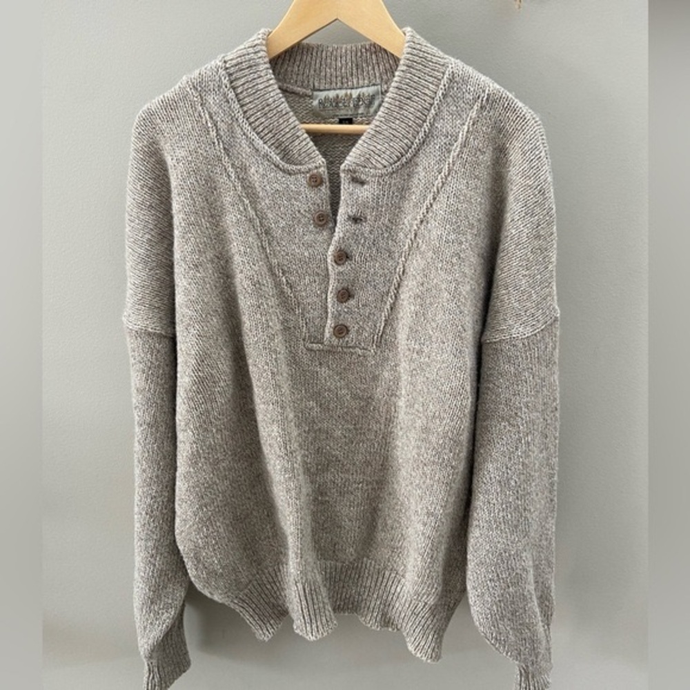 Vintage 90s Earth Tone Drop Shoulder Chunky Knit Button VNeckline Sweater